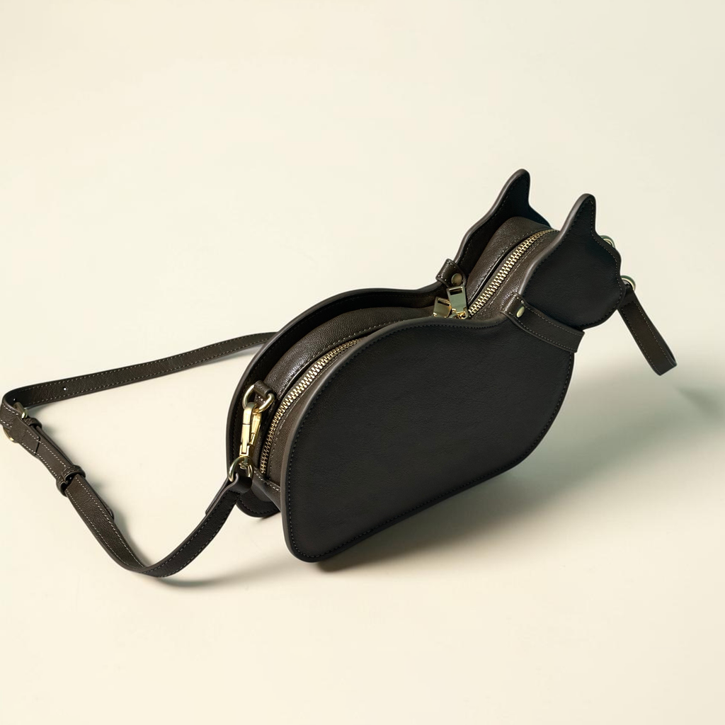 Cat Shaped Leather Crossbody Bag in Espresso Brown | Raw & Radiant