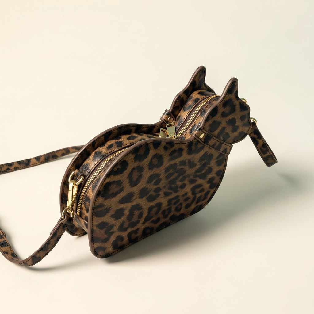 Cat Shaped Leather Crossbody Bag in Wild Leopard | Raw & Radiant