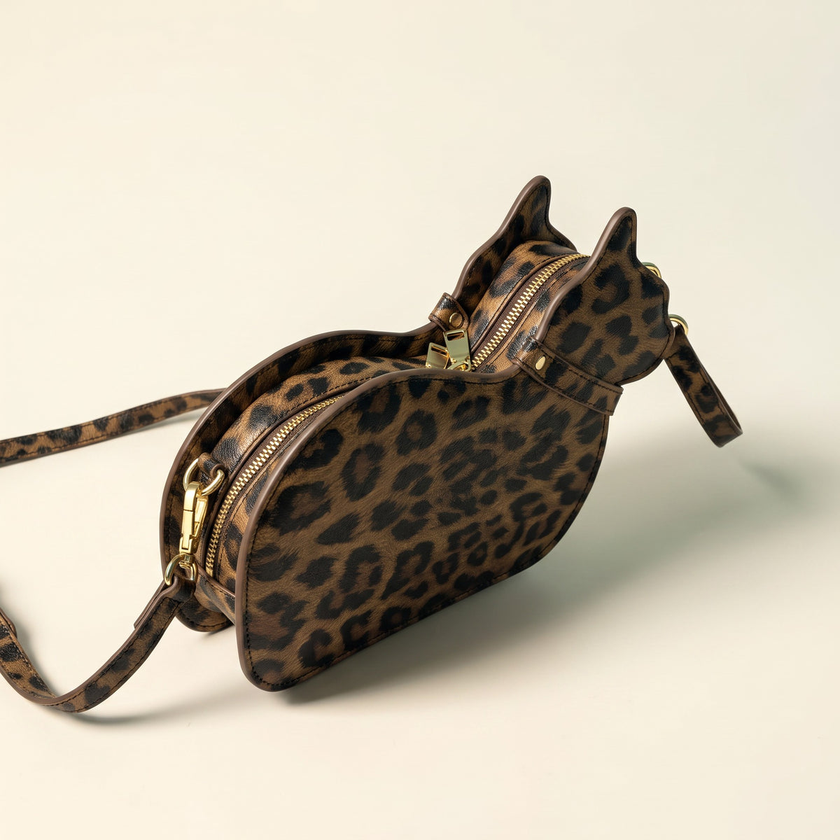 Cat Shaped Leather Crossbody Bag in Wild Leopard | Raw & Radiant