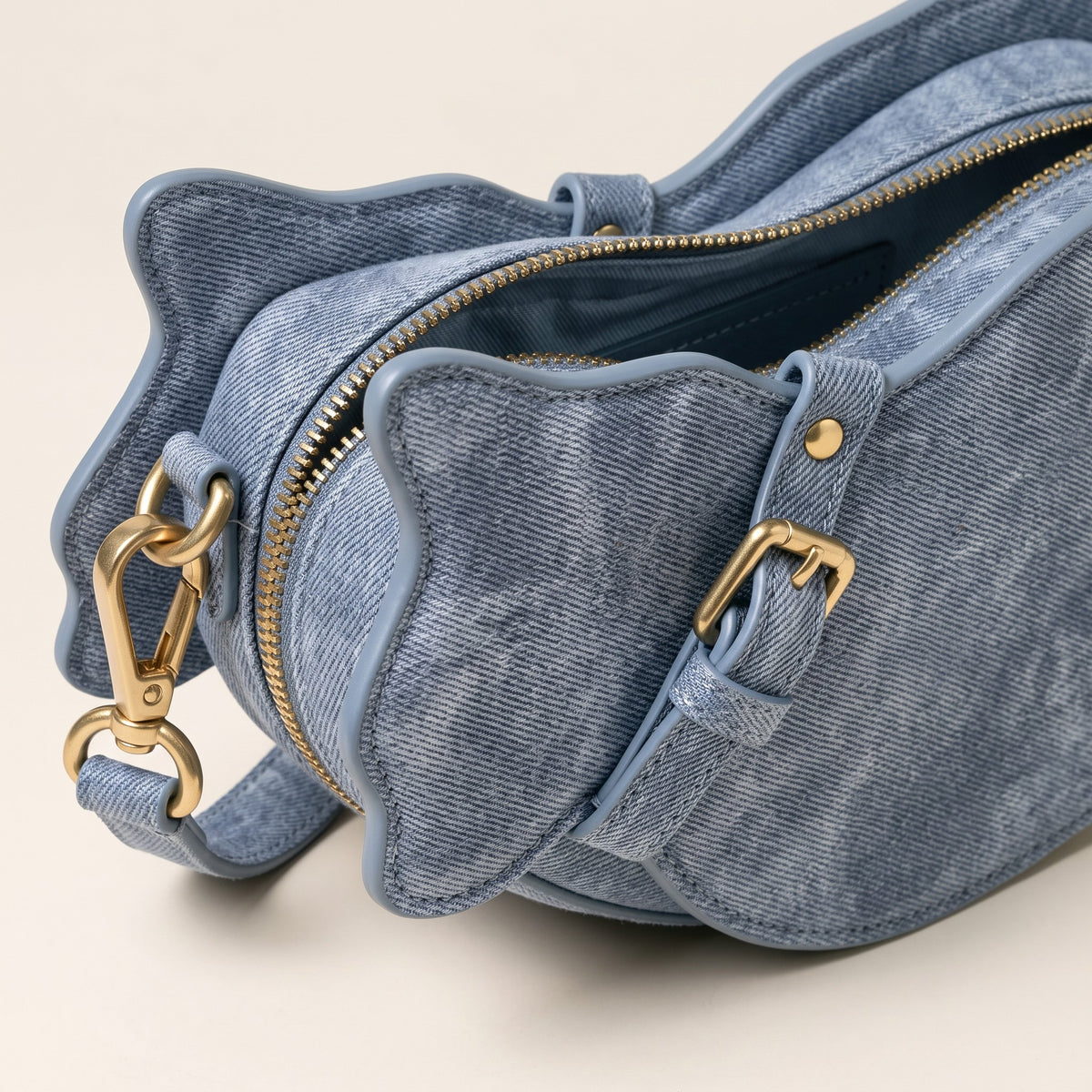Cat Shaped Leather Crossbody Bag in Vintage Denim | Raw & Radiant