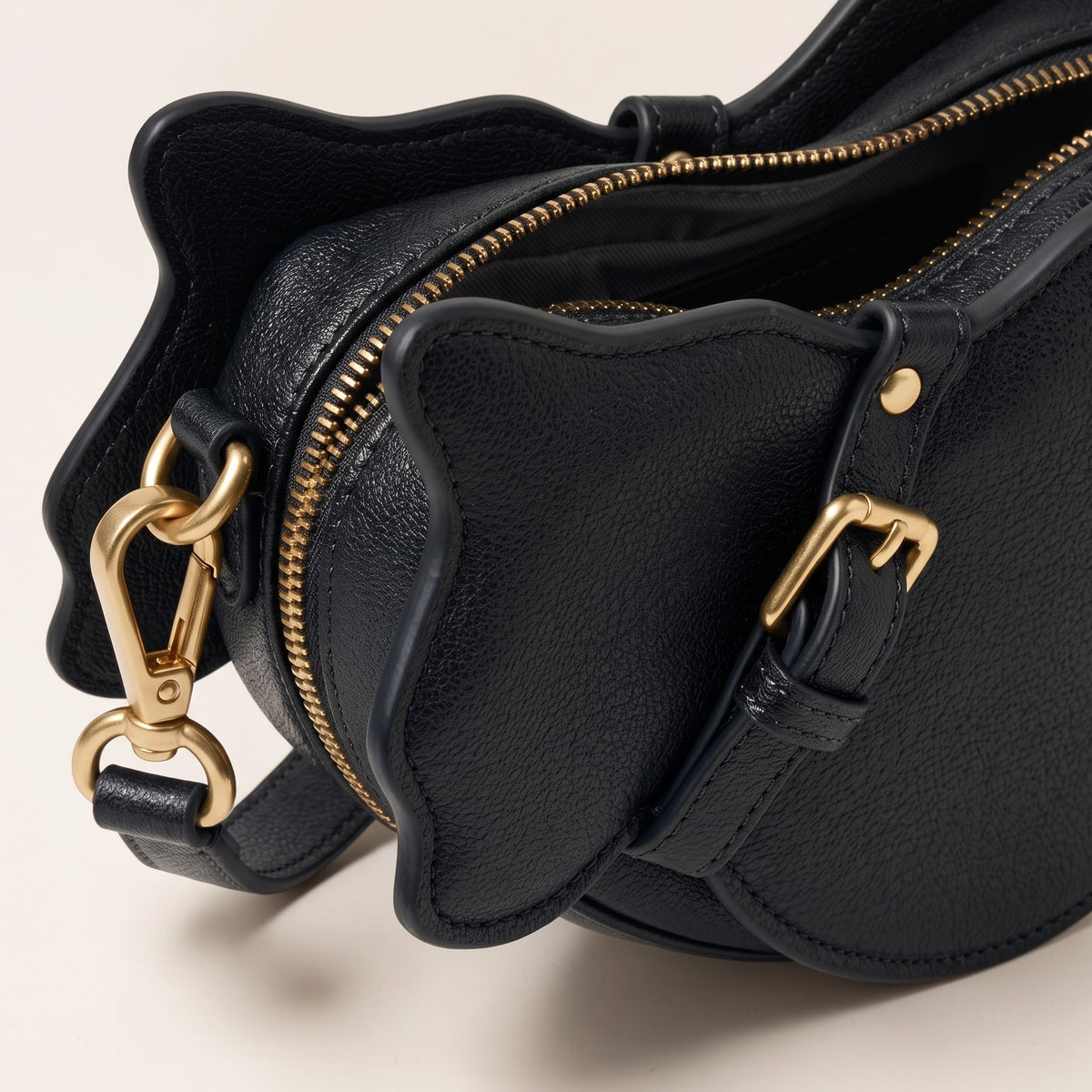 Cat Shaped Leather Crossbody Bag in Midnight Black | Raw & Radiant