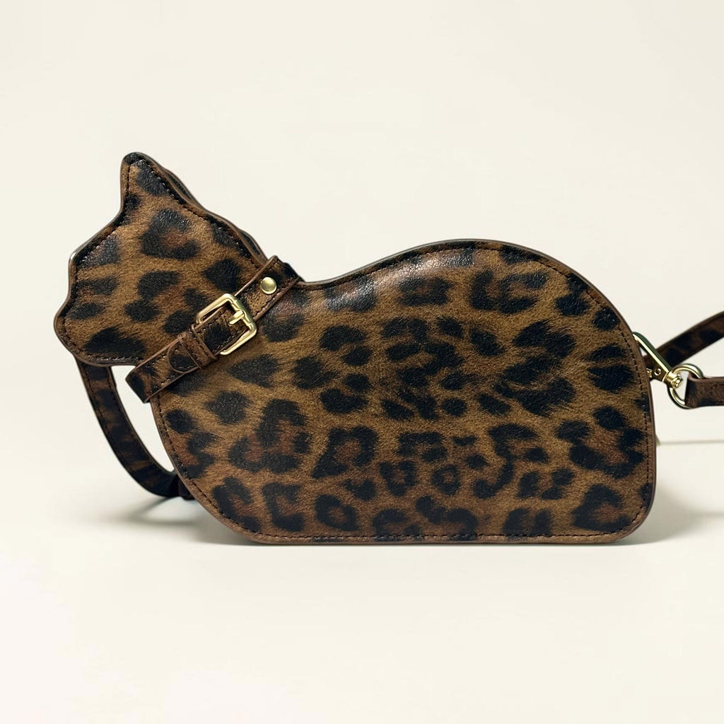 Cat Shaped Leather Crossbody Bag in Wild Leopard | Raw & Radiant