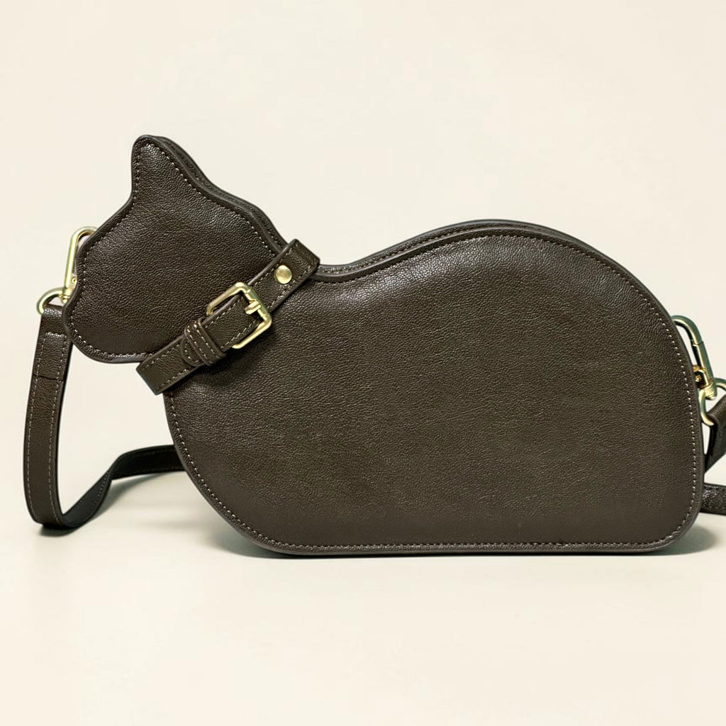 Cat Shaped Leather Crossbody Bag in Espresso Brown | Raw & Radiant