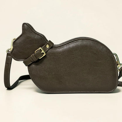 Cat Shaped Leather Crossbody Bag in Espresso Brown