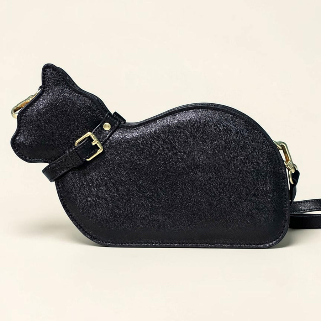 Cat Shaped Leather Crossbody Bag in Midnight Black | Raw & Radiant