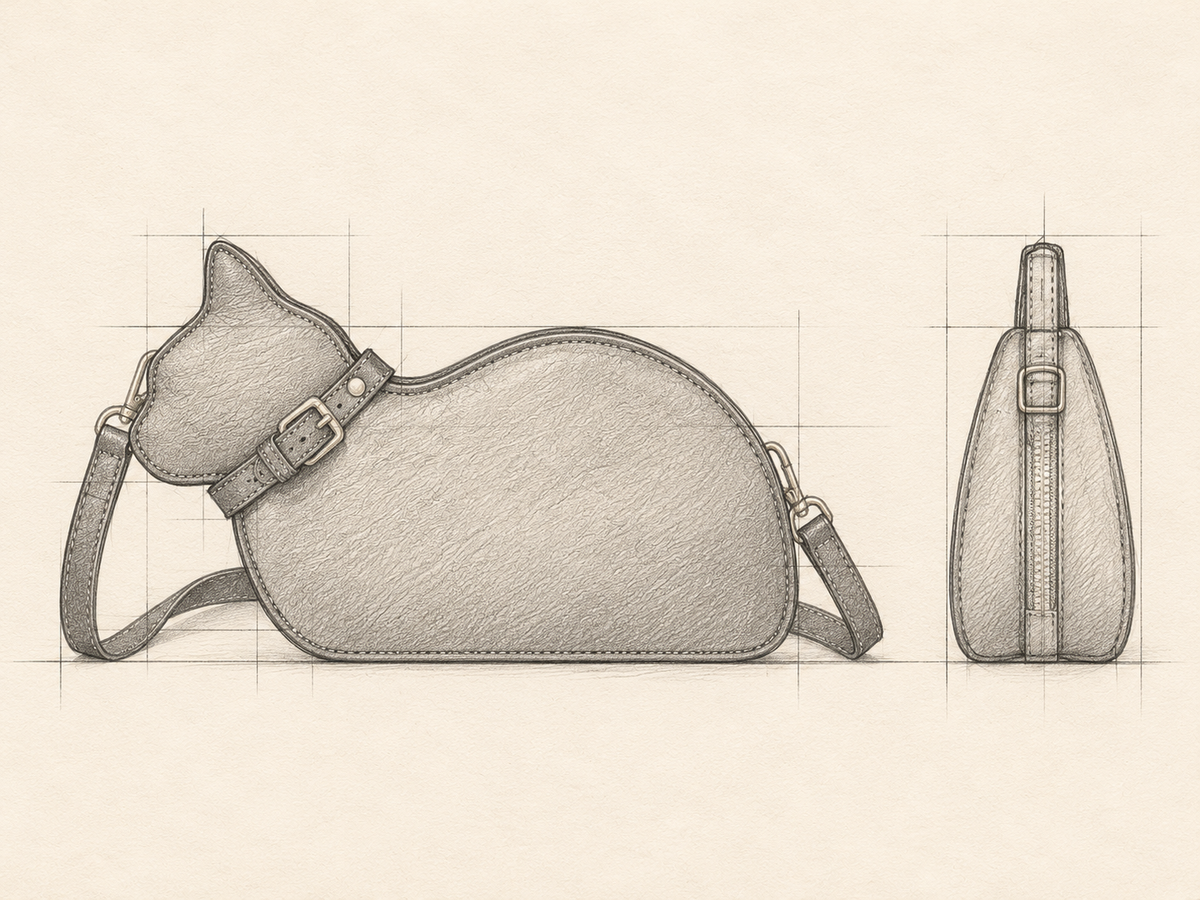 Pencil design studies of the cat-shaped bag
