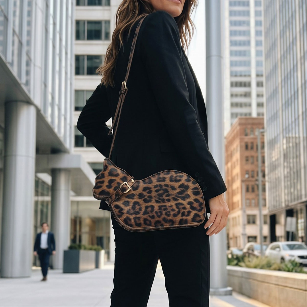 Cat Shaped Leather Crossbody Bag in Wild Leopard | Raw & Radiant