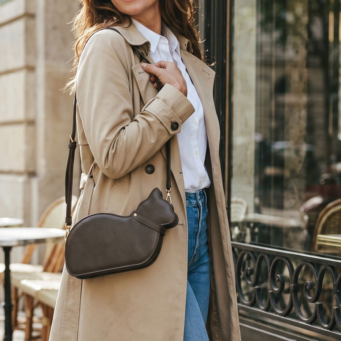Cat Shaped Leather Crossbody Bag in Espresso Brown | Raw & Radiant