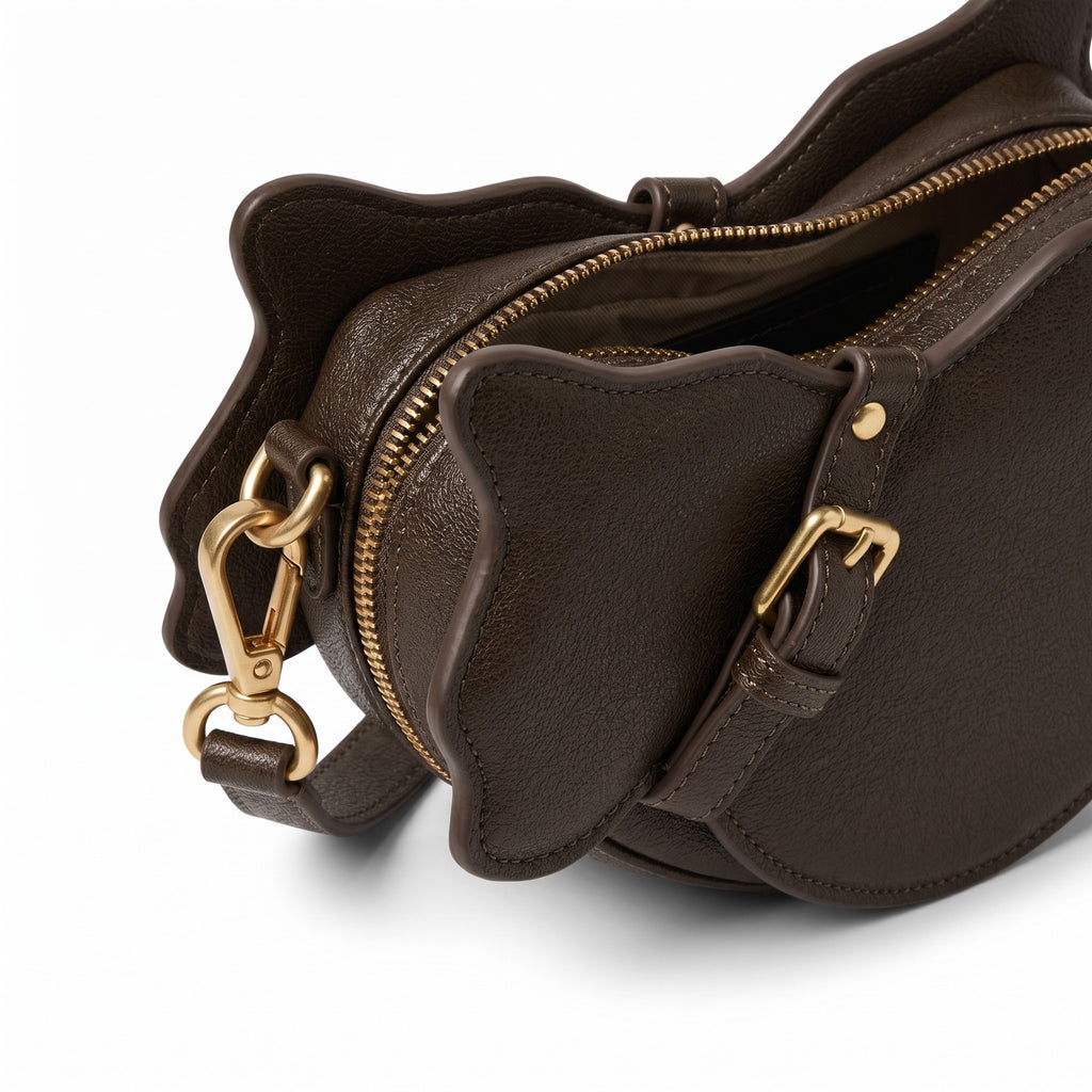 Cat Shaped Leather Crossbody Bag in Espresso Brown | Raw & Radiant
